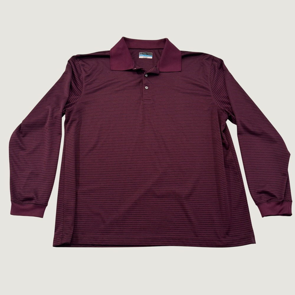PGA Tour Airflux Polo Mens XL Burgundy Stripe Long Sleeve Golf Performance